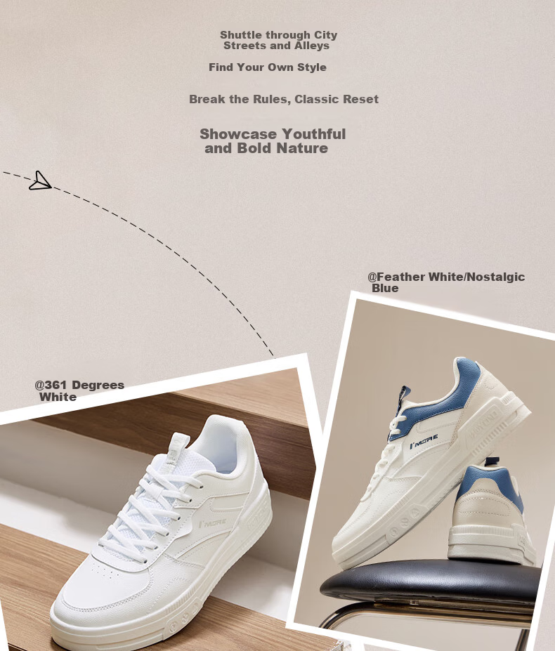 Мужские кроссовки 361° Classic Sneakers, натуральная кожа, весна-лето 2025, размер 42, белый/черный