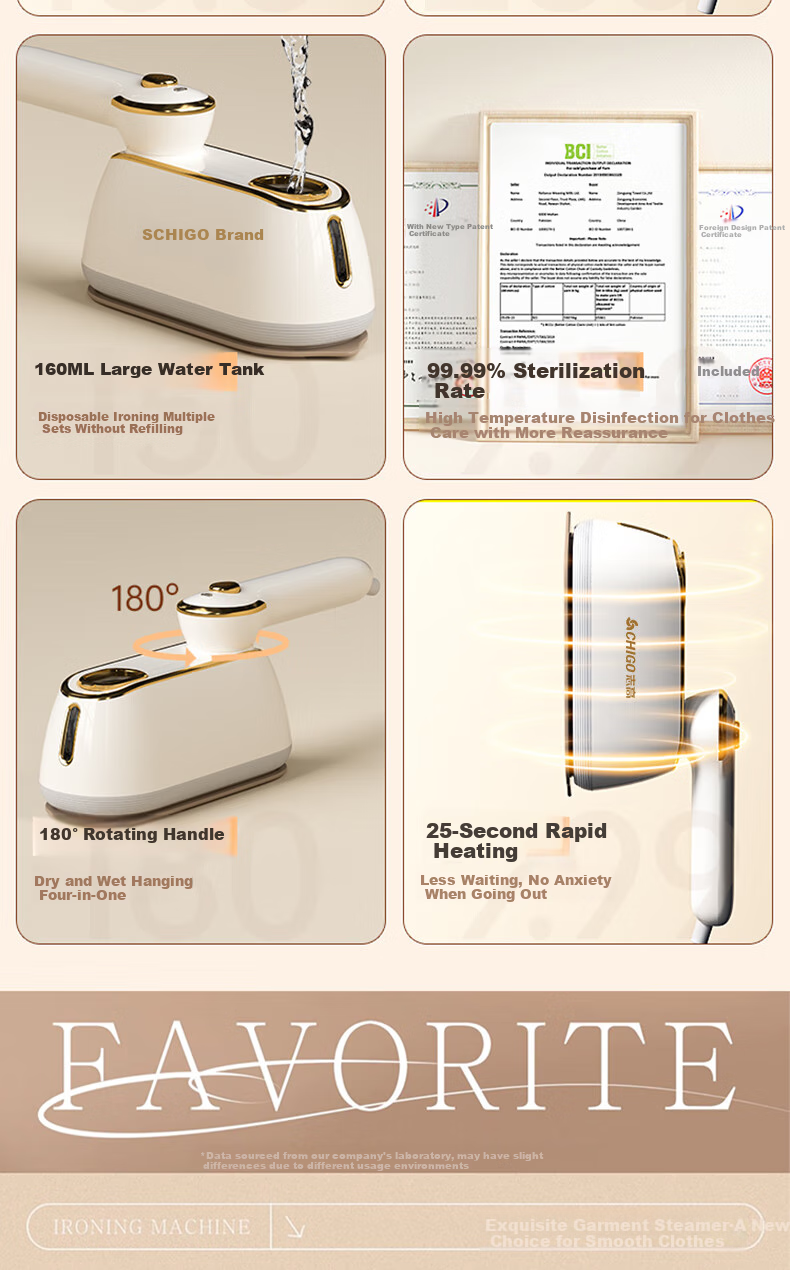 Ручной отпариватель CHIGO CS2370, 1200 Вт, 160 мл, 25 г/мин, с насадками, белый