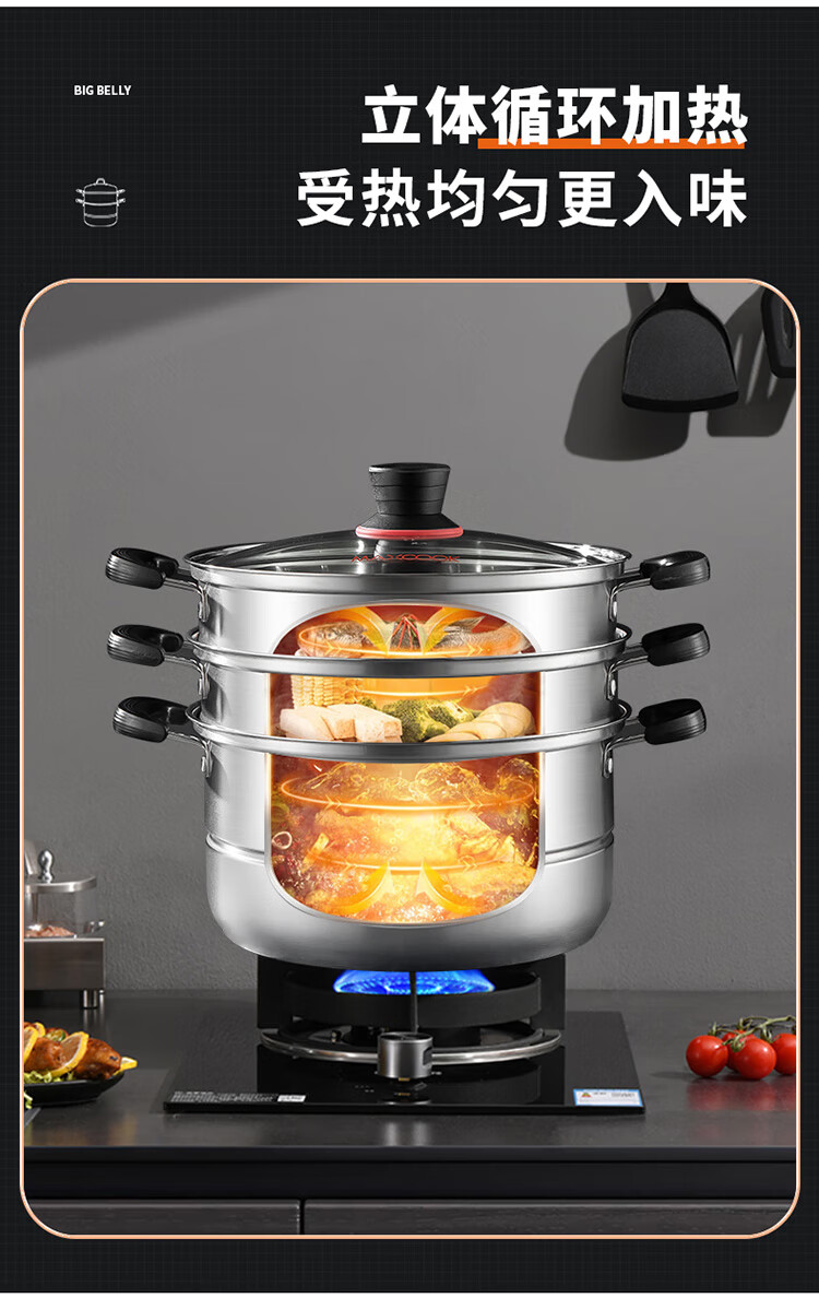 MAXCOOK Пароварка из нержавеющей стали, 26 см, двухслойная, с датчиком температуры, для газовых и индукционных плит