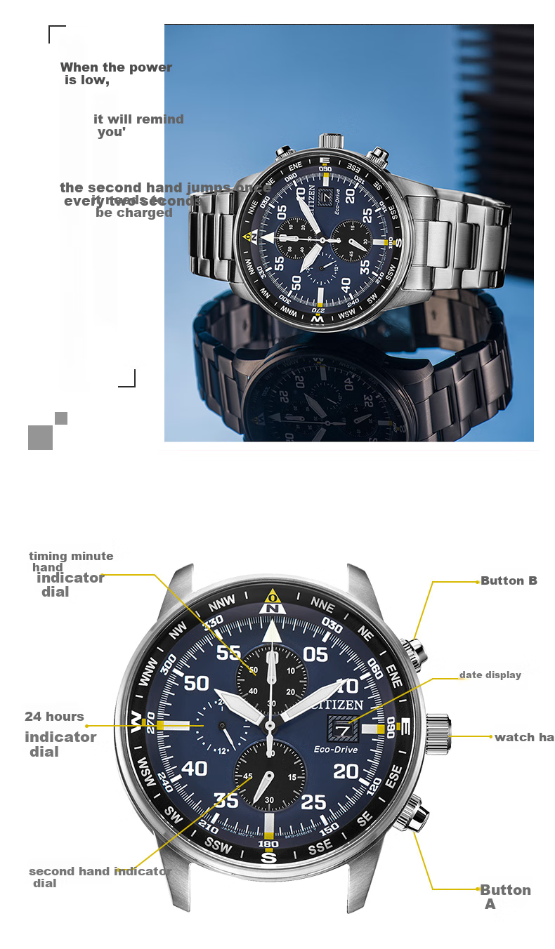 Часы наручные Citizen CA0690-88L, мужские, кварцевые, с солнечной батареей, синий циферблат, стальной браслет