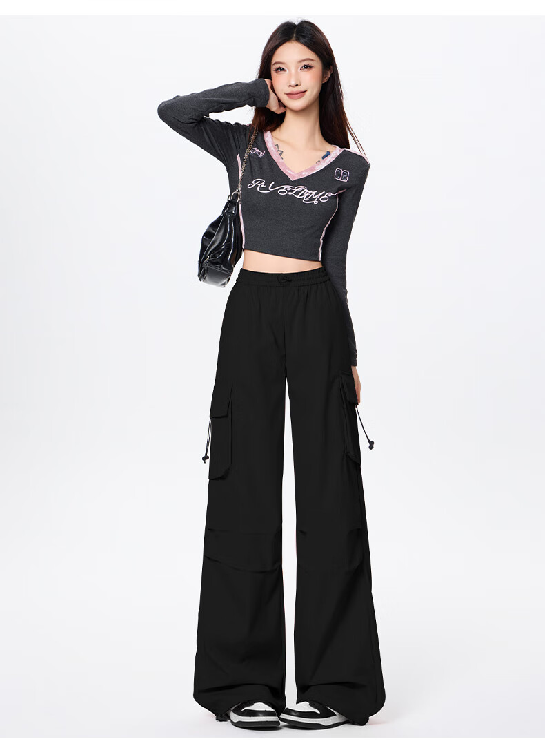 Женские брюки LangSha, весна-осень, широкие карго, тактические, походные, с высокой талией, парашютные, повседневные, уличные, танцевальные, быстросохнущие спортивные брюки