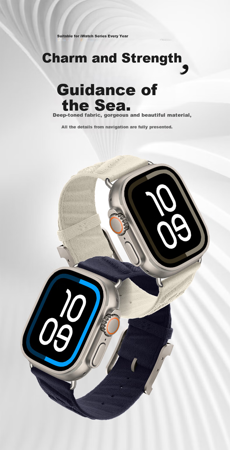 Ремешок BHO для Apple Watch Series 10/SE/Ultra3, Hermès Style En Mer, плетеный, синий, нейлон, 44/45/46/49MM