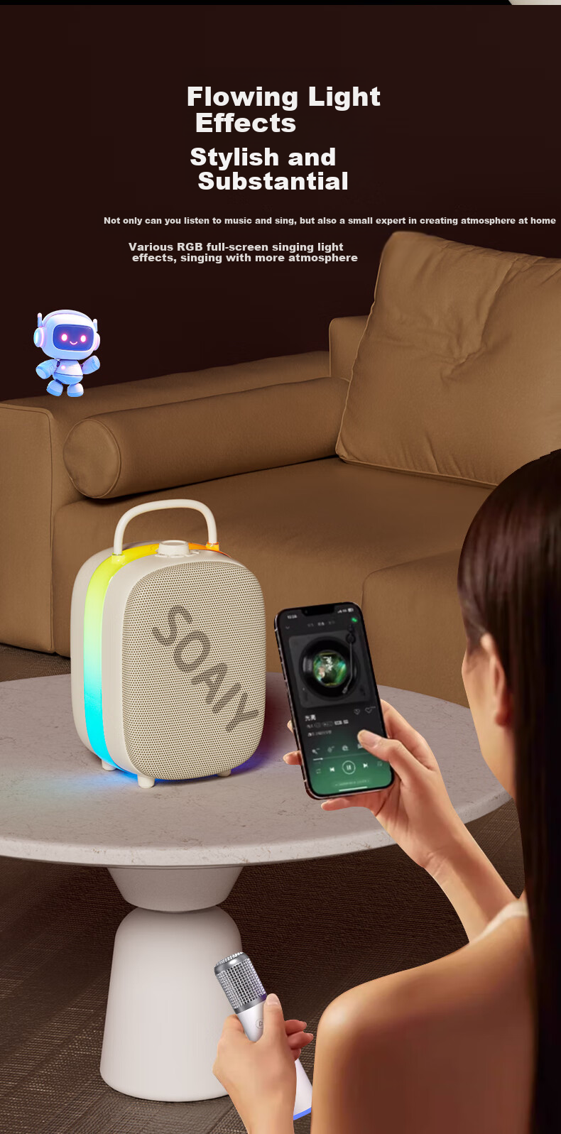 Портативная колонка Soaiy SSK02, версия AI, с двумя микрофонами, встроенной звуковой картой, Bluetooth, выбор песен, домашний KTV, подарок на корпоратив