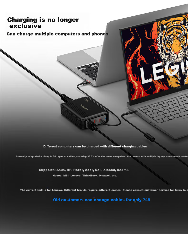 Адаптер питания KingMa GaN 330W, 20V 15A 16.5A, зарядный кабель для ноутбуков Lenovo Legion R9000P Y9000P Y7000P