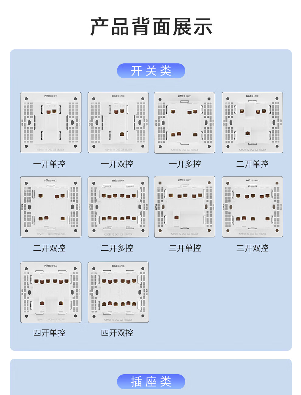 Розетка NVC Lei Shi Dian Gong, 10А, наклонная, пятигнездовая, 86-тип, скрытая, N25 Misty Gray