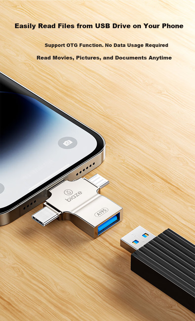 Переходник BIAZE OTG Три в одном Type-C, USB, Lightning, Android, черный