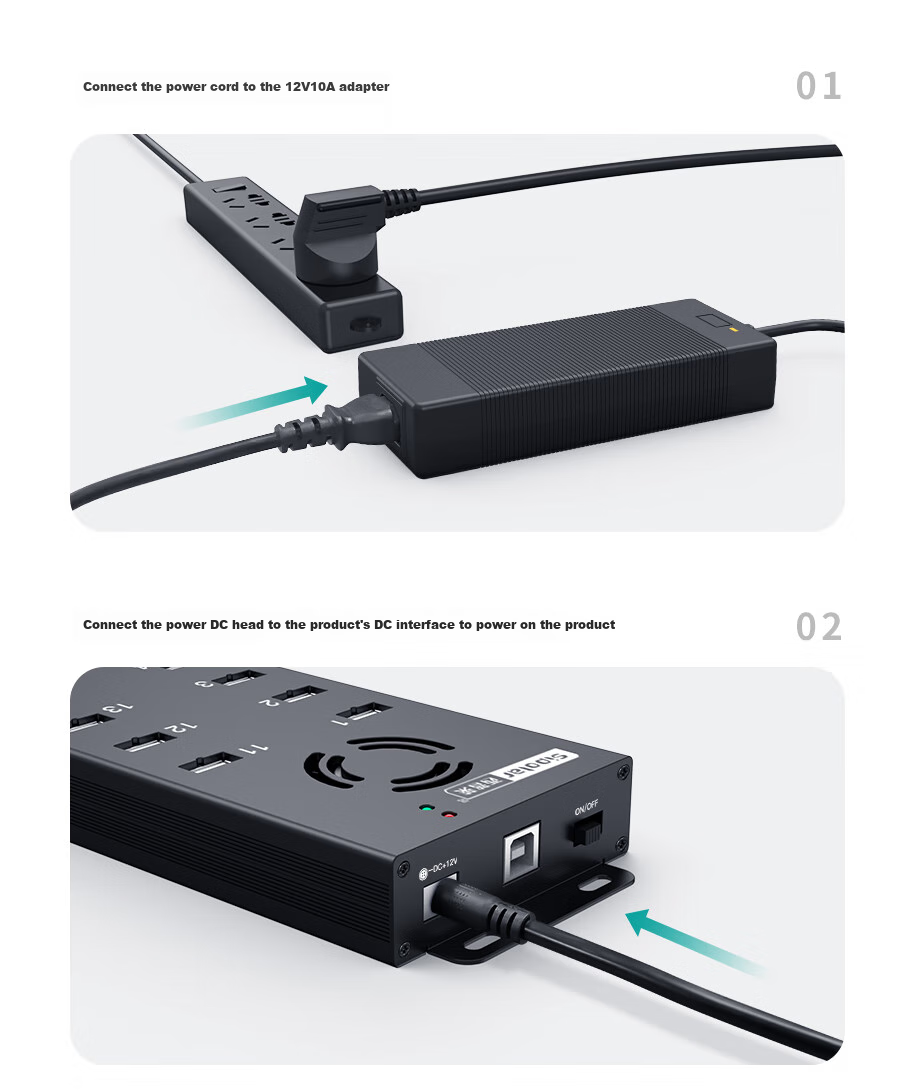 USB-концентратор SIPOLAR A-805P с 20 портами, промышленный разветвитель USB 2.0 с блоком питания 120 Вт, 1.4 метра, с вентилятором, 1А на порт