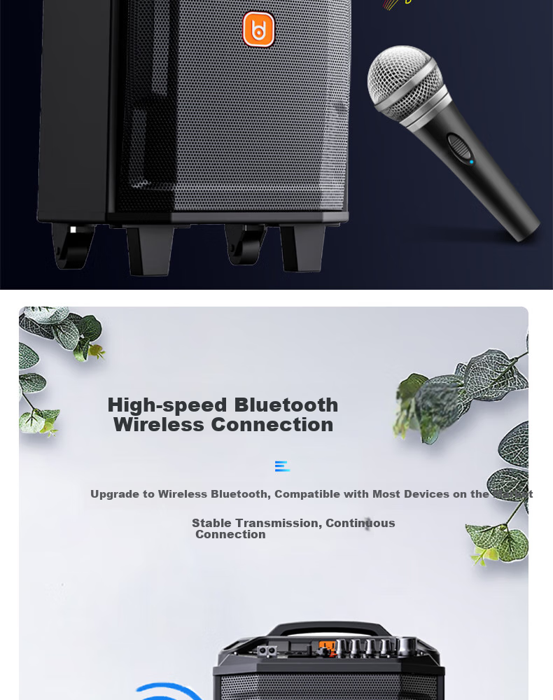 Портативная колонка Beid BD-0862 с Bluetooth, караоке, 8 дюймов, 2 микрофона