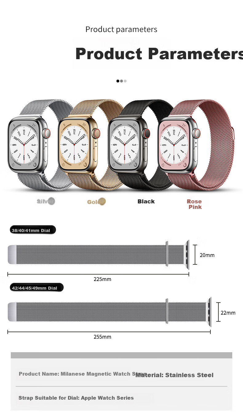 Ремешок BHO Milanese Loop из нержавеющей стали для Apple Watch S11/S10/SE/Ultra3, магнитная застежка, размер 38/40/41/42 мм