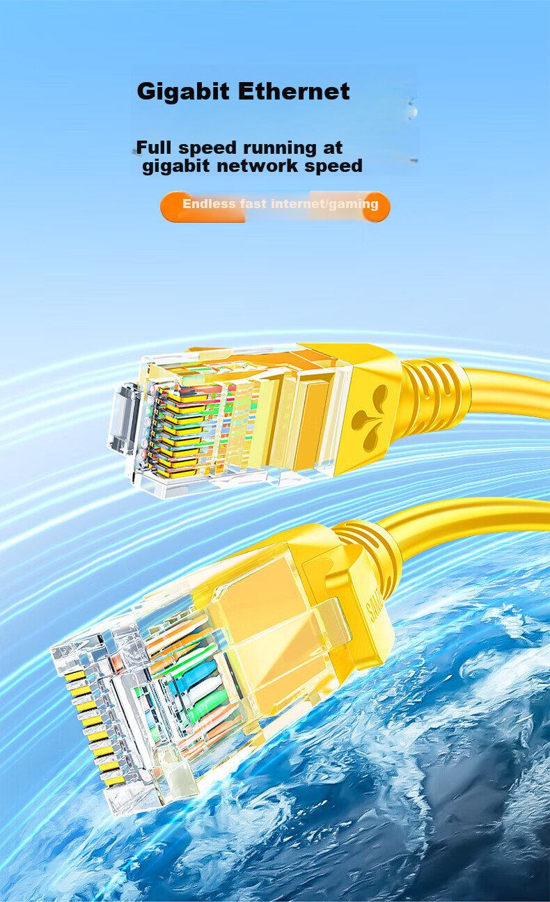 Сетевой кабель SAMZHE Cat5e Ethernet, Gigabit, 10 метров, желтый, YL-510