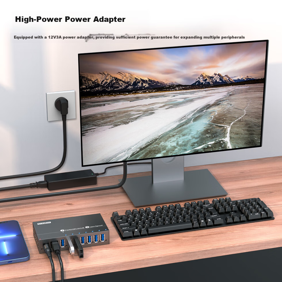 USB 3.0 концентратор SIPOLAR A-173, 7 портов, 1.4 метра, с блоком питания