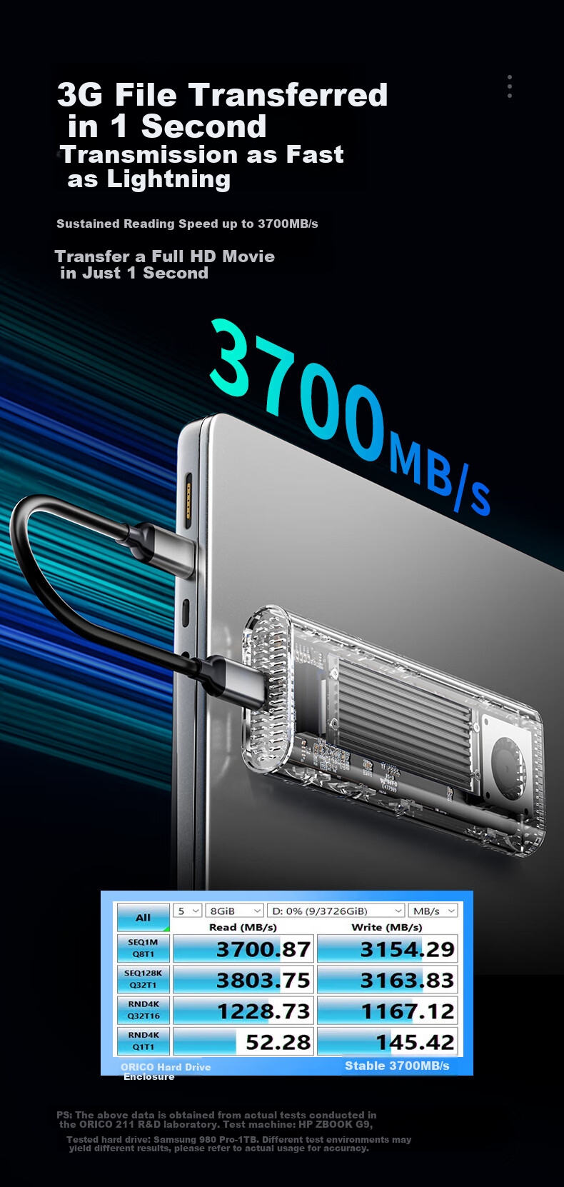 ORICO USB4 внешний корпус для SSD M.2 NVMe 40 Гбит/с, совместимый с Thunderbolt 4/3, алюминиевый сплав, серебристый
