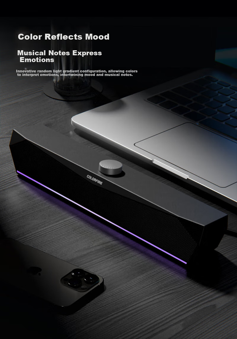 Компьютерные колонки COLORFIRE CF100, игровая акустика с RGB подсветкой, проводной сабвуфер для ПК и ноутбука, разъем 3.5 мм, черный