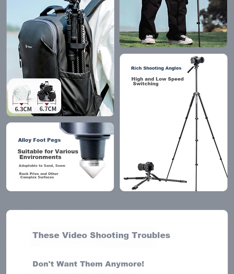 Штатив Fotopro LITE VIDEO с флип-замками, регулируемый монопод, металлическая гидравлическая головка, для видеосъемки, фотографии, беззеркальных камер, из углеродного волокна