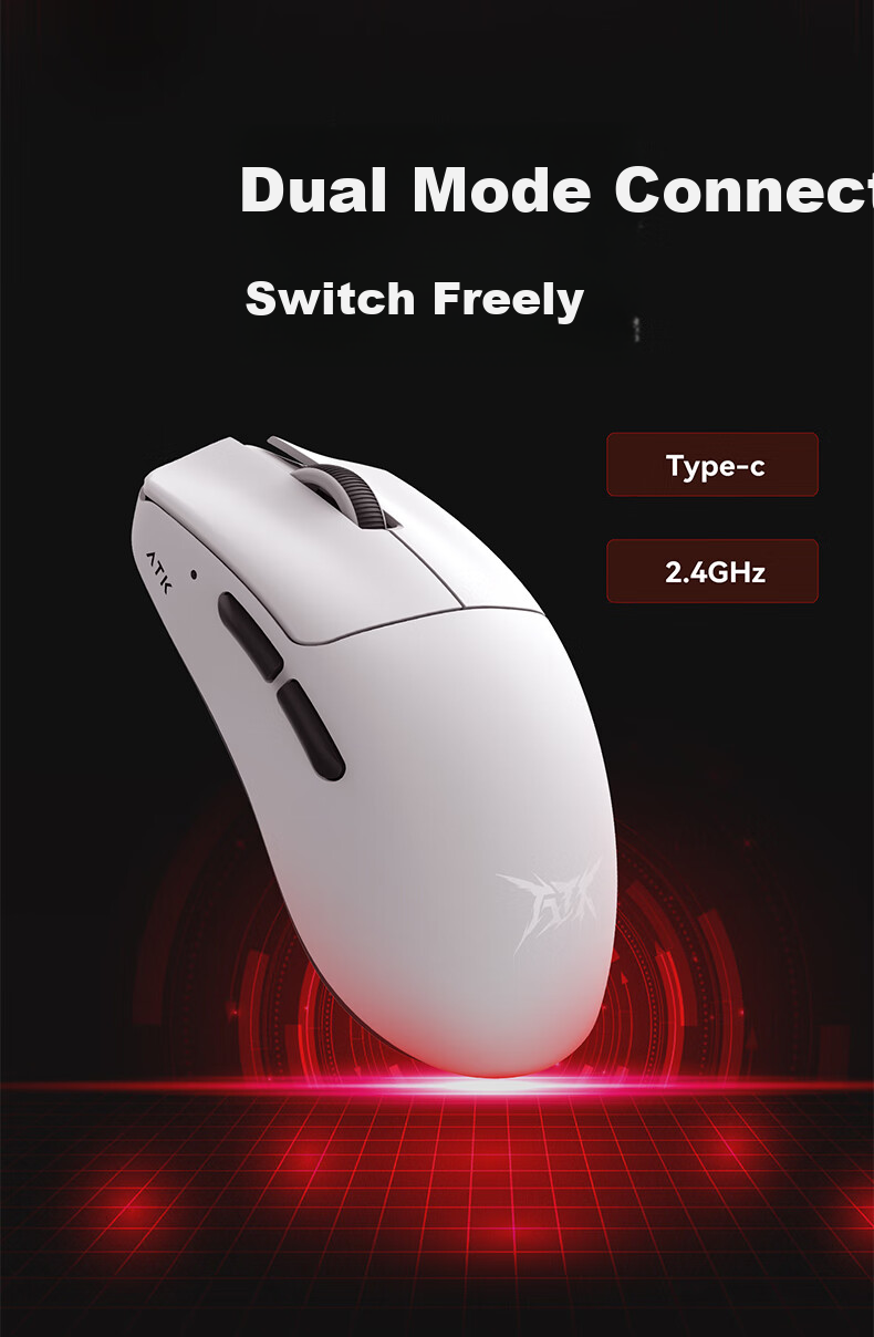 Игровая беспроводная/проводная мышь ATK Leikong F1 PRO, PAW3950, легкая эргономичная, двойной режим, белый