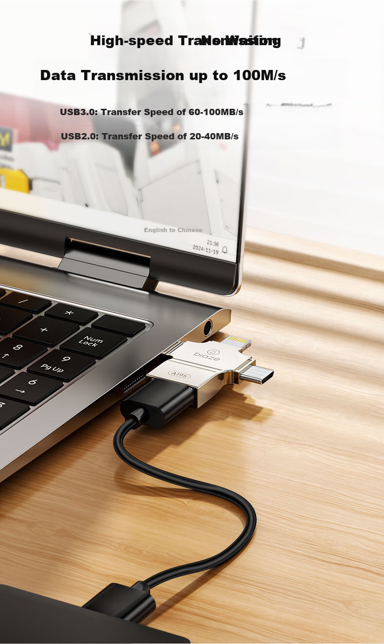 Переходник BIAZE OTG Три в одном Type-C, USB, Lightning, Android, черный