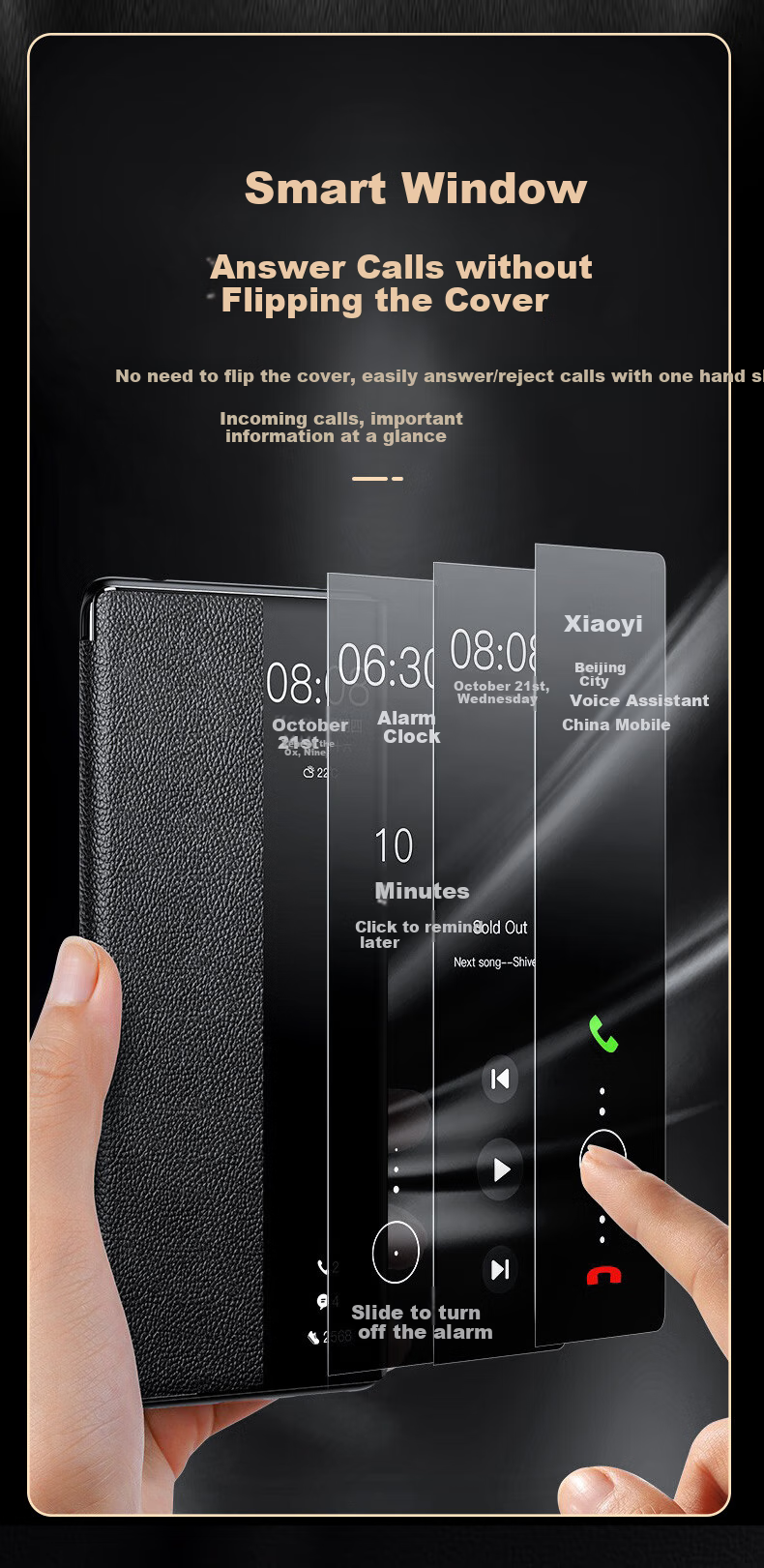 Чехол-книжка KOOLIFE для Huawei Mate 70, из натуральной кожи, с окном Smart View, черный