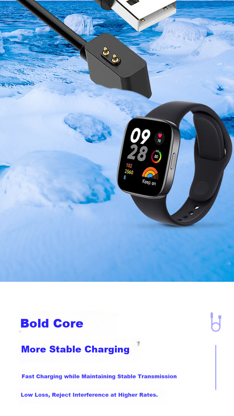 Кабель Masentek для зарядки Xiaomi Band 7 Pro, Redmi Watch 2/3 Lite, магнитный, черный, 60 см