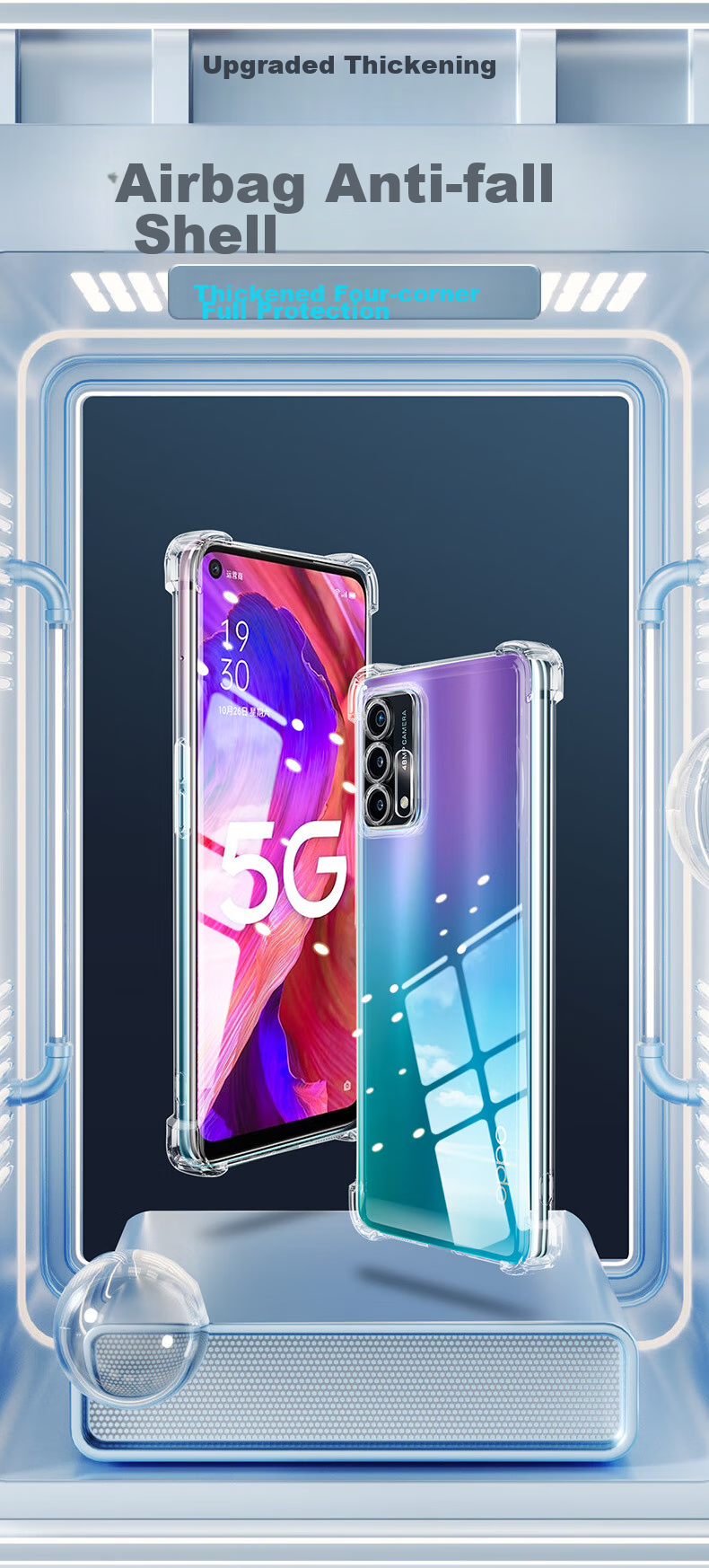 Чехол Freeson для OPPO A93/A93s, простой, тонкий, с полной защитой камеры, анти-капля, прозрачный, мягкий чехол [Угловые воздушные подушки - с ремешком] Прозрачный