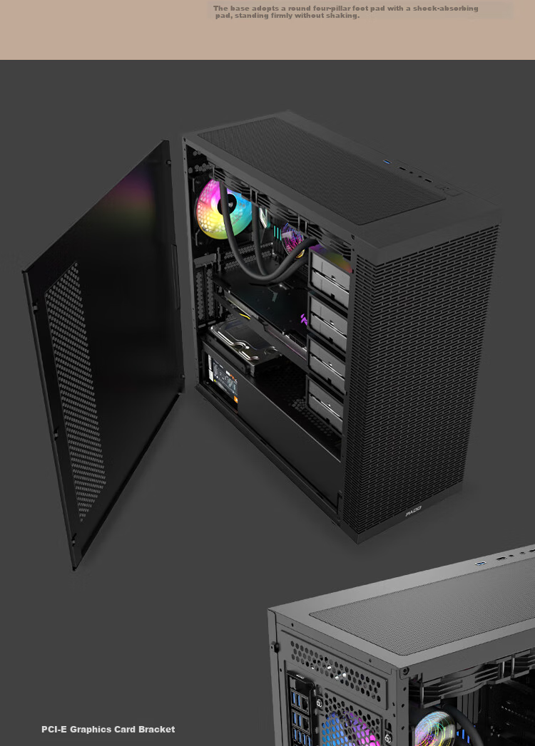 Компьютерный корпус PADO F20, черный, ATX, E-ATX, mATX, Midi-Tower, без блока питания