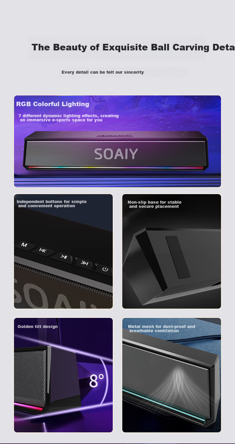 Компьютерная акустика Soaiy SH02, Bluetooth 5.3, RGB подсветка, черный