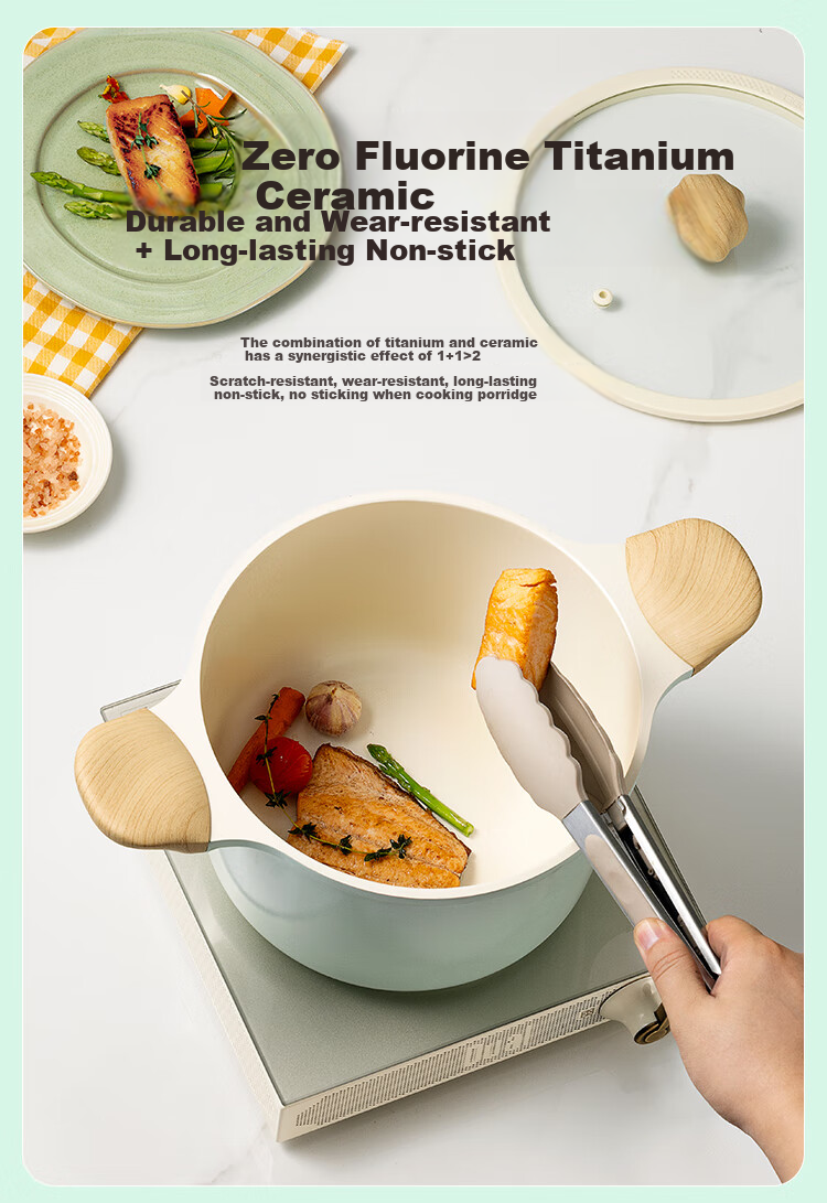 Кастрюля COOKER KING, 22 см, керамика, антипригарное покрытие, для индукционных плит, 4.5 л, цвет целадн