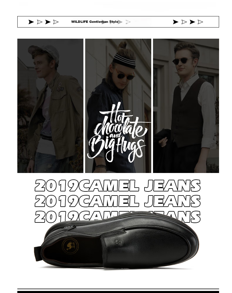 CAMEL Мужские кожаные туфли W932263660, деловые повседневные, на мягкой подошве, слипоны, черные, размер 41
