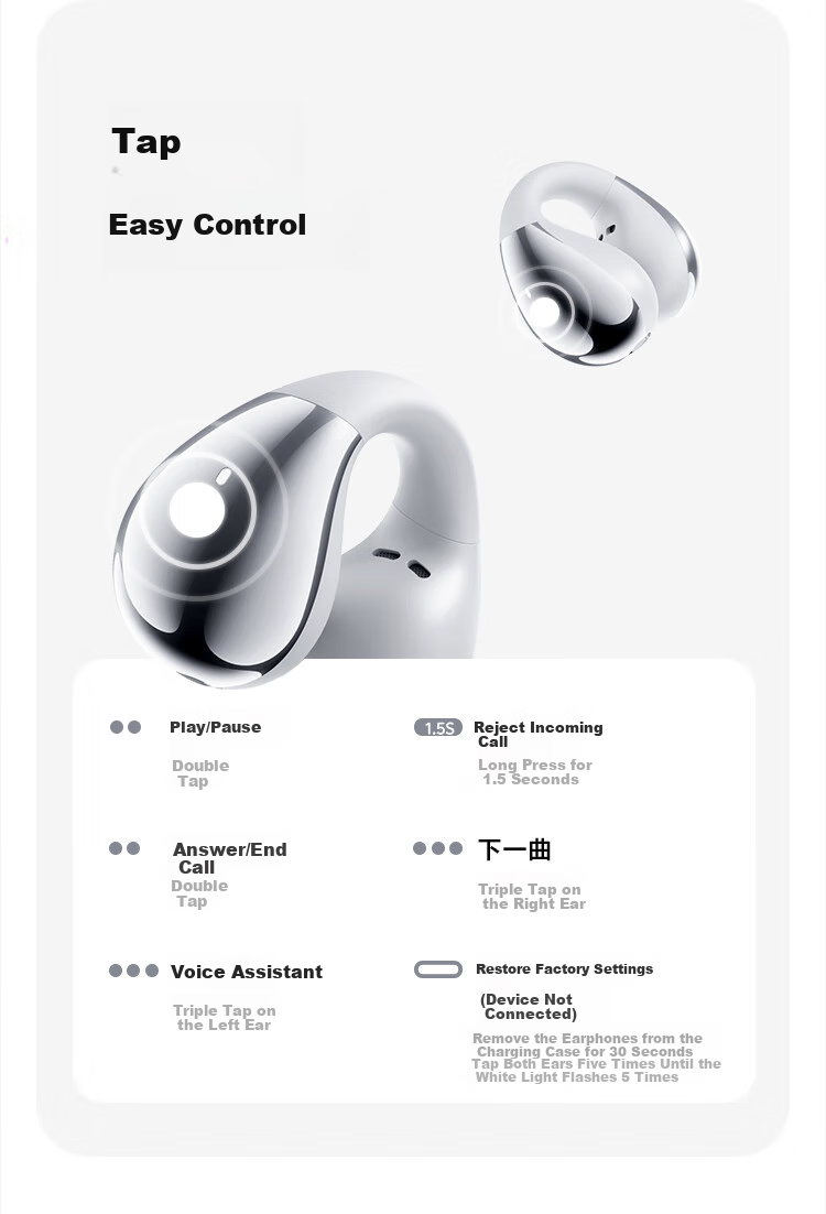 Беспроводные наушники QCY Crossky C30S с зажимом на ухо, открытого типа, Bluetooth 6.0, 40 часов работы, серебристый