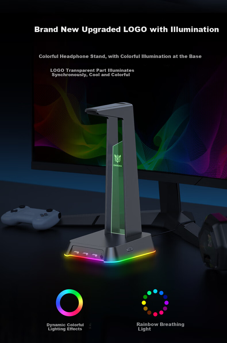 Подставка для наушников ONIKUMA ST-2 White RGB с USB-хабом