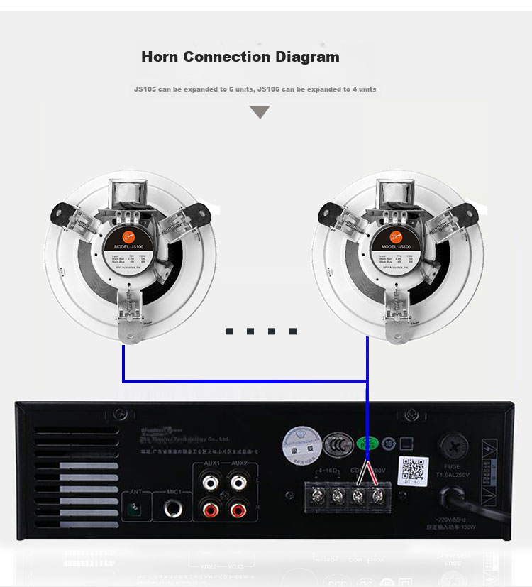 Потолочный громкоговоритель HiVi JS105, 5 дюймов, постоянное напряжение, для фоновой музыки, систем оповещения и конференц-залов