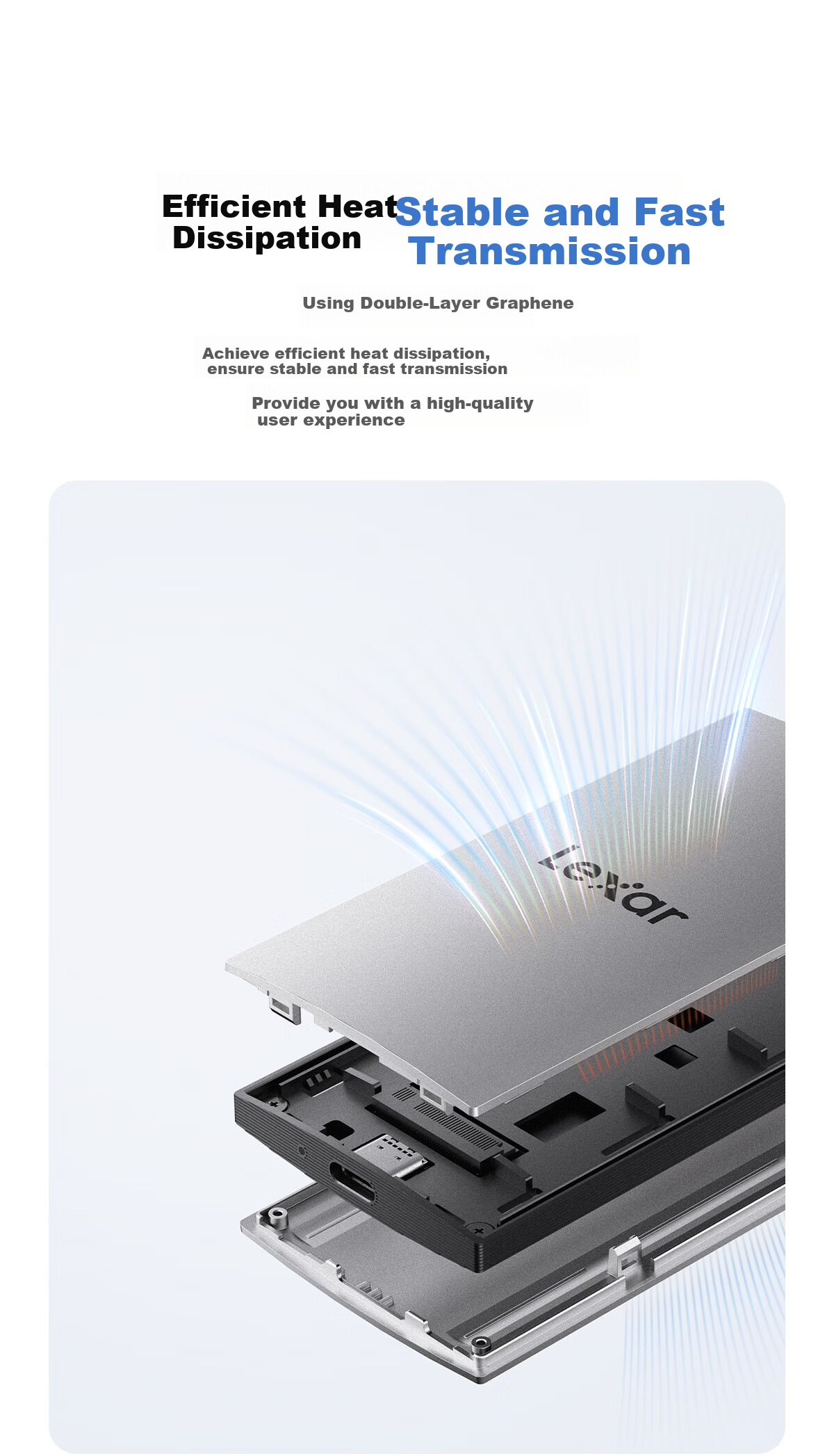 Портативный SSD-накопитель Lexar ES3, 2 ТБ, Type-C, USB 3.2, скорость чтения 1050 МБ/с, совместим с телефонами и ноутбуками, легкое расширение
