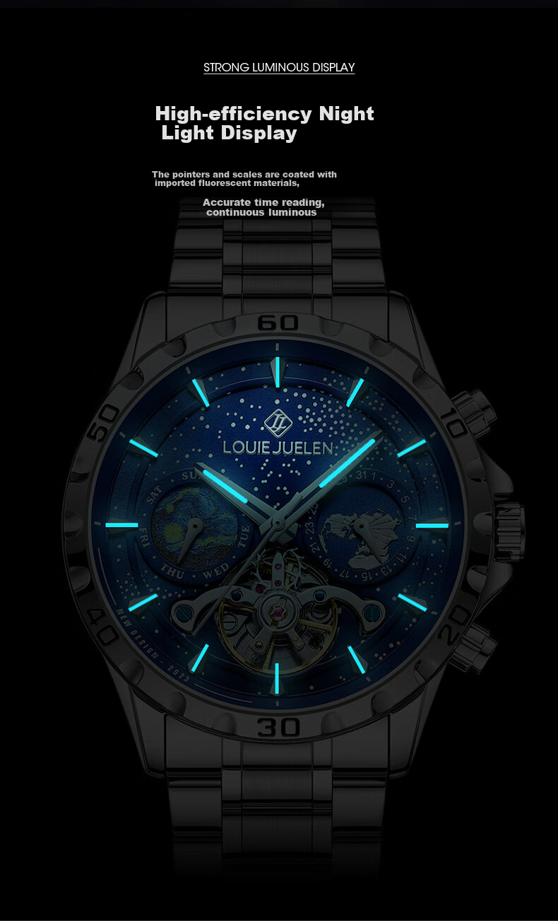 LOUIE JUELEN Starry Sea Мужские механические часы с автоподзаводом, скелетон, Подарок на Рождество