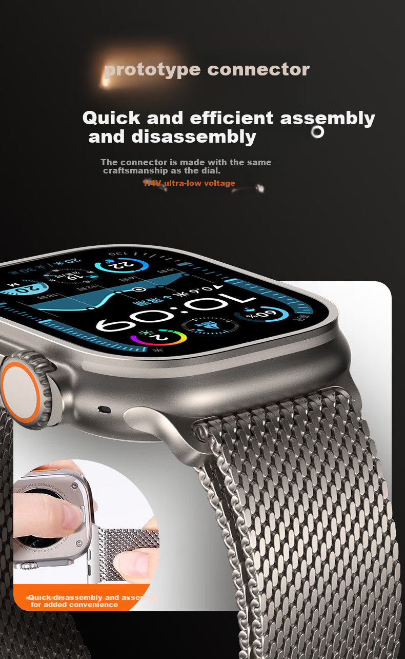 Ремешок BHO для Apple Watch Milanese Loop из титана с парашютной застежкой, совместим с моделями S11/Ultra3, S10/9/8/7/SE3