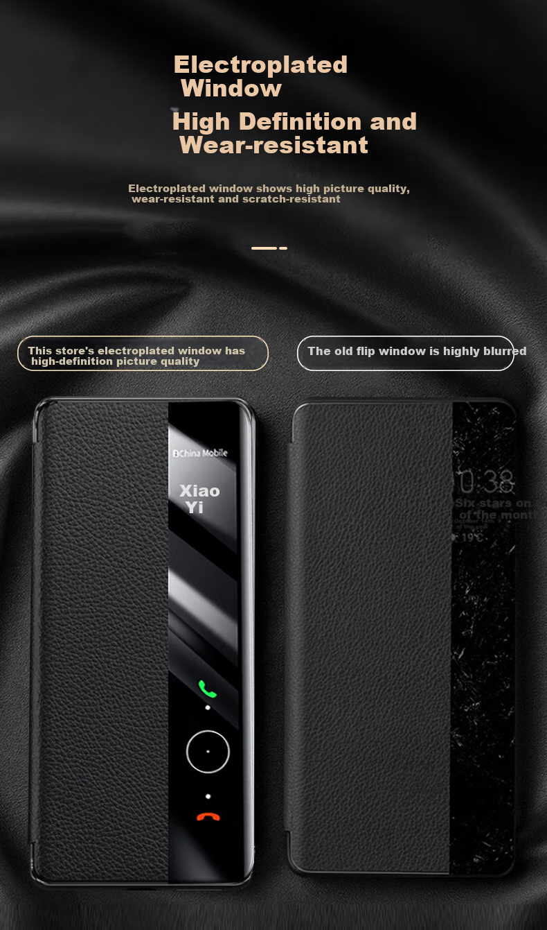 Чехол-книжка KOOLIFE для Huawei Mate 70, из натуральной кожи, с окном Smart View, черный