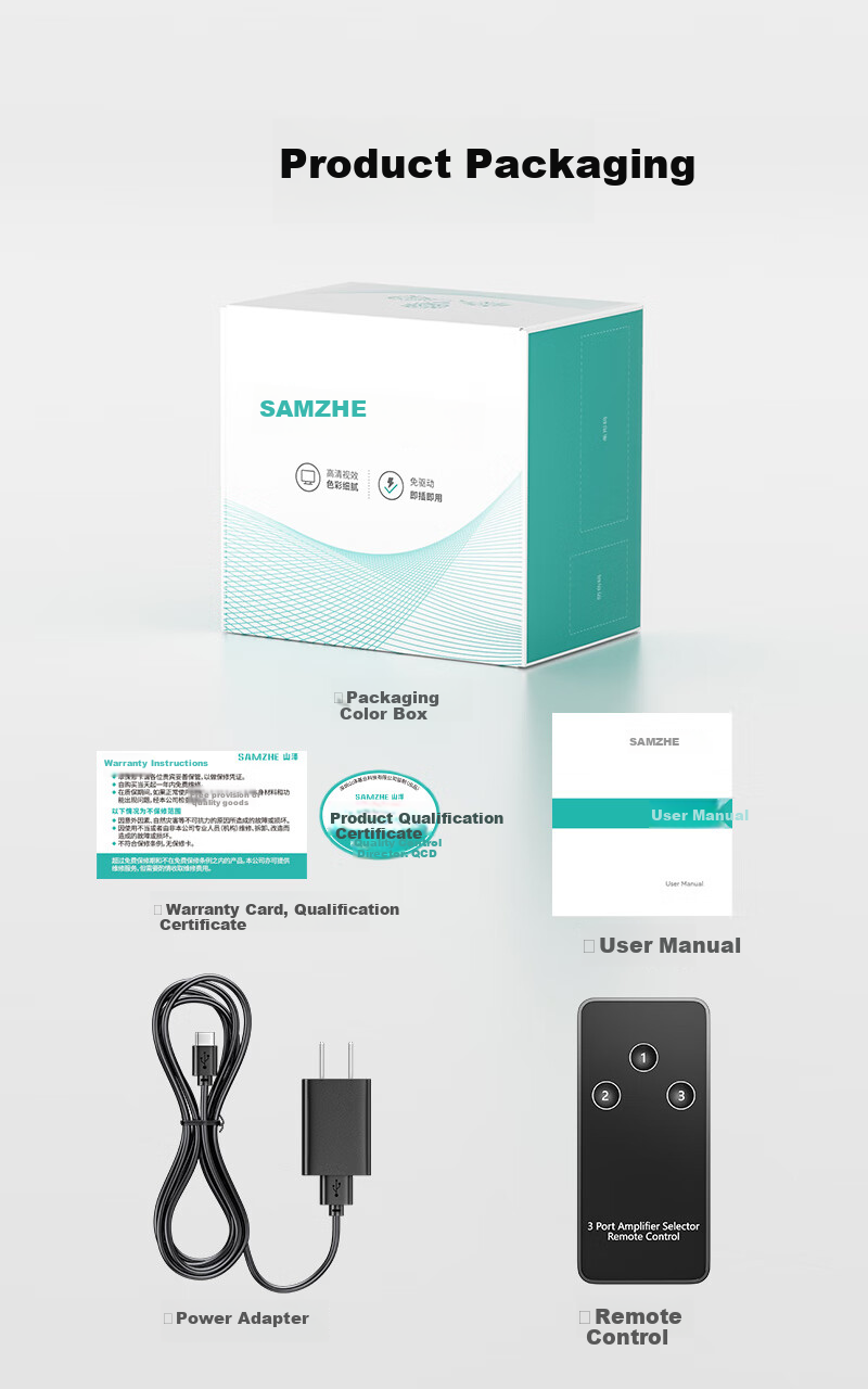 HDMI сплиттер SAMZHE QH31, 3 входа, 1 выход, 4K@60Hz, HD видео, для ноутбука, монитора, ТВ, проектора