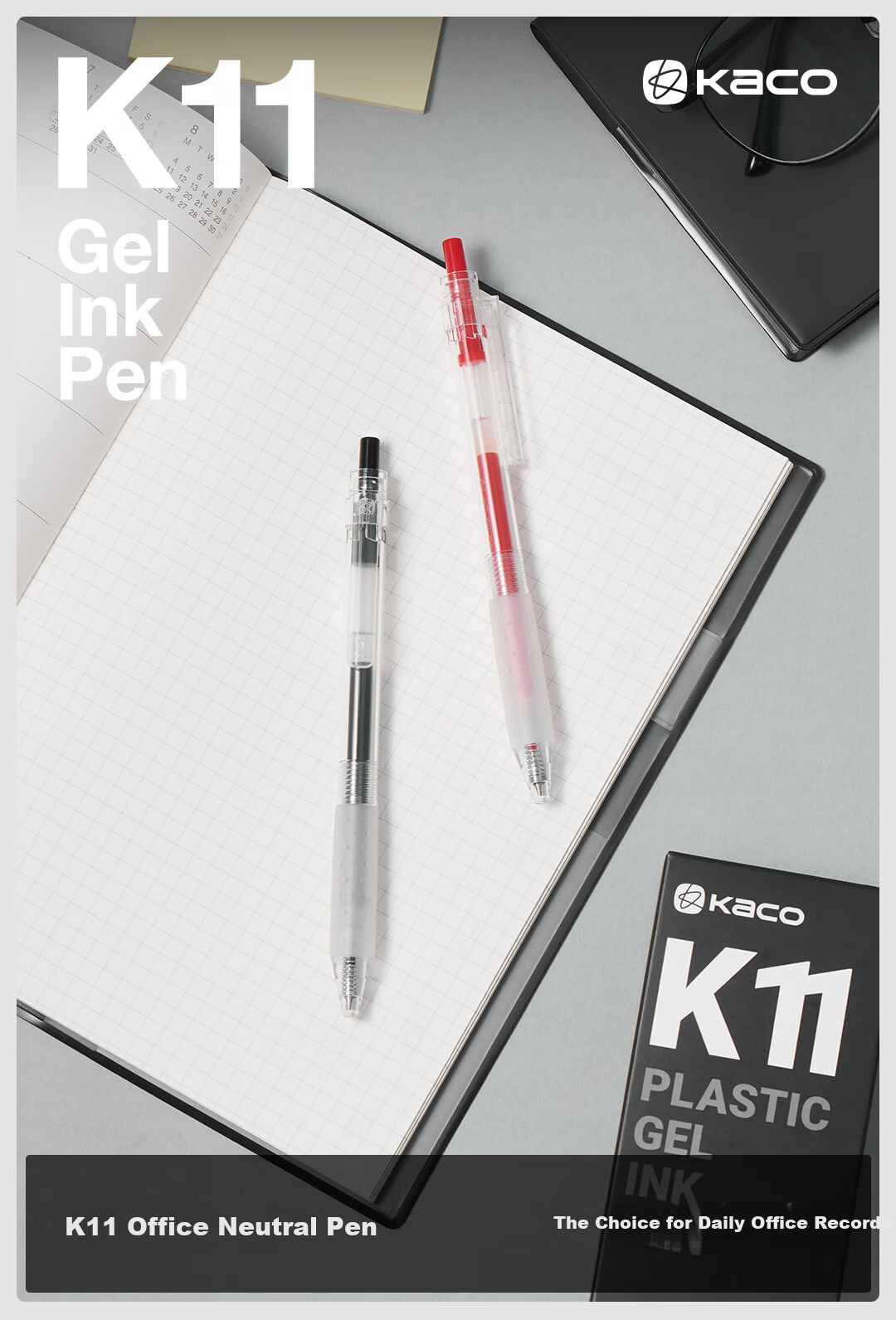 Гелевая ручка KACO K11, 0.5 мм, черная, 10 шт.