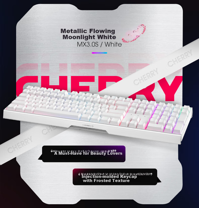 Механическая клавиатура CHERRY MX3.0S, игровая, офисная, проводная, 108 клавиш, алюминиевый корпус, белая