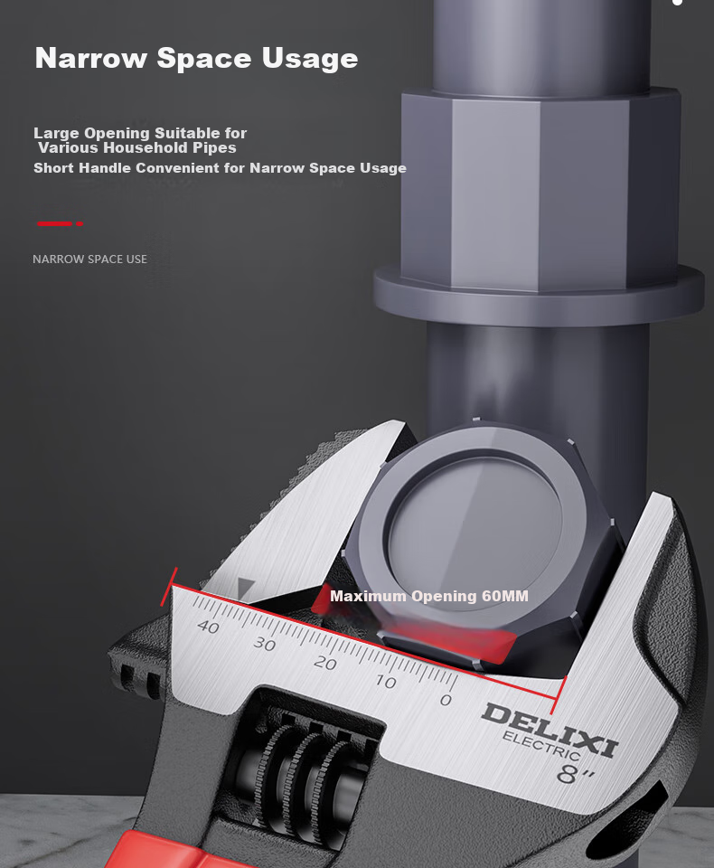 Разводной ключ DELIXI ELECTRIC, многофункциональный, с широким зевом, для сантехники и ванной комнаты, 5 дюймов