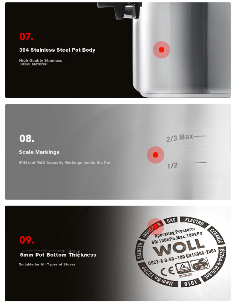 Скороварка WOLL, 6 л, 22 см, нержавеющая сталь, для индукционных и газовых плит, с решеткой для пара