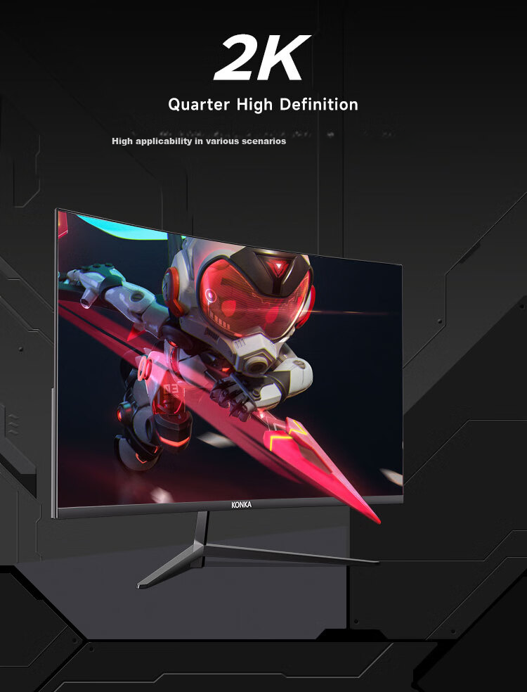 Игровой изогнутый монитор KONKA 27 дюймов, 2K (2560x1440), 165 Гц, VA, 1800R, FreeSync, HDR10, черный