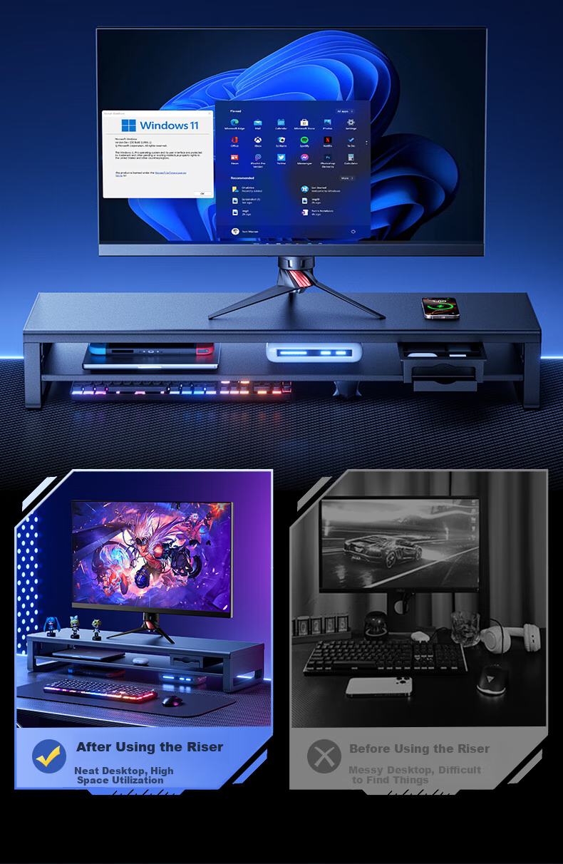 Подставка для монитора VENIDER Dual-Layer, многофункциональная настольная подставка для компьютера, держатель для экрана ноутбука, увеличивающая высоту, с перезаряжаемой полкой, USB 3.0