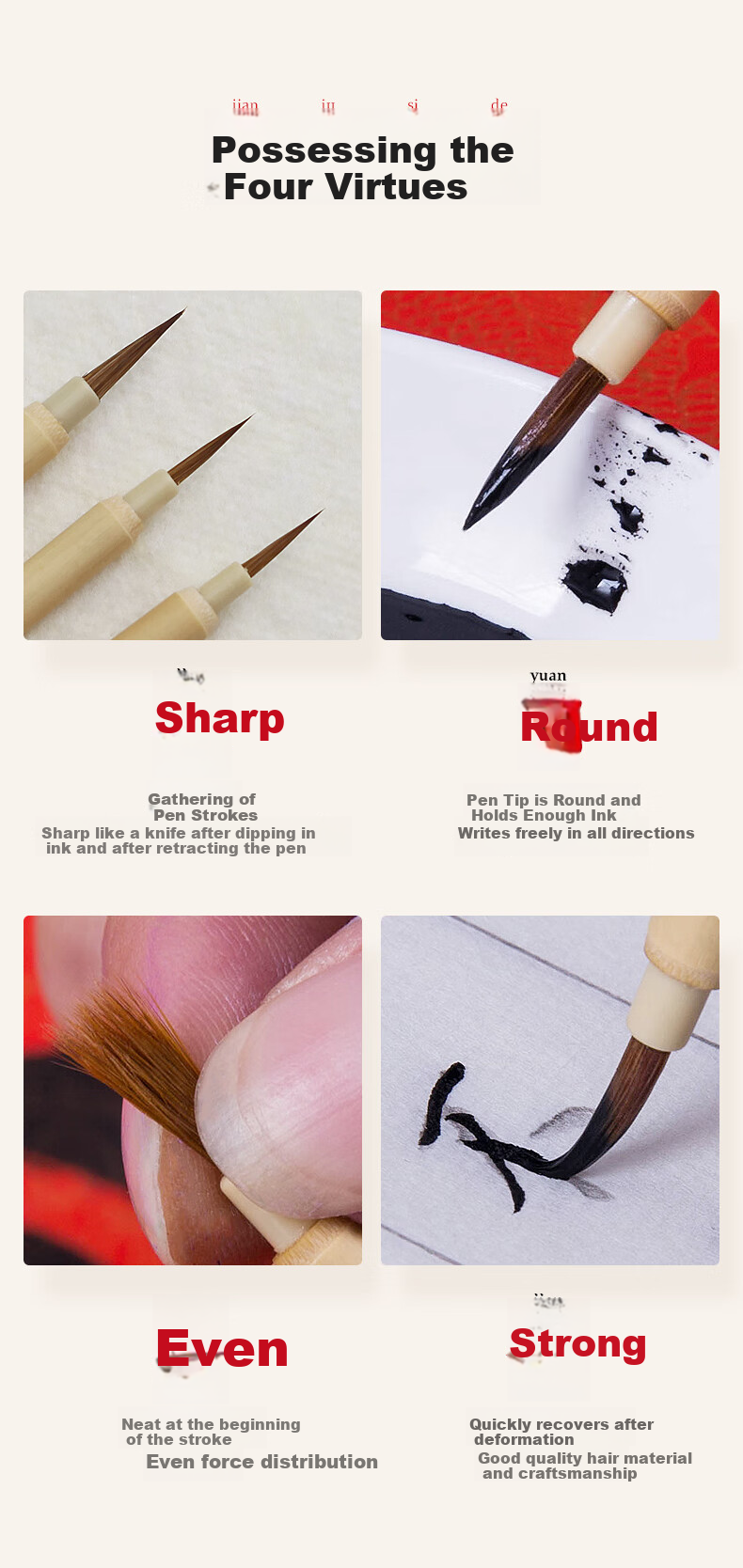 Кисть для каллиграфии Mont Marte Wolf Hair Line Pen, шерсть волка, для китайской живописи, рисования контуров, гуаши, арт-скетчинга, маленький размер