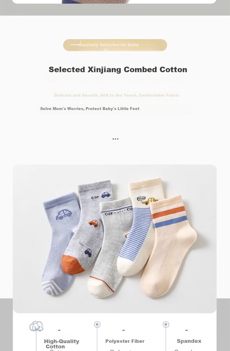 Yimian Boys' Summer Thin Mesh Socks, Xinjiang Cotton Mid-Calf Socks, for Children, Students, Teenagers, 8 Pairs