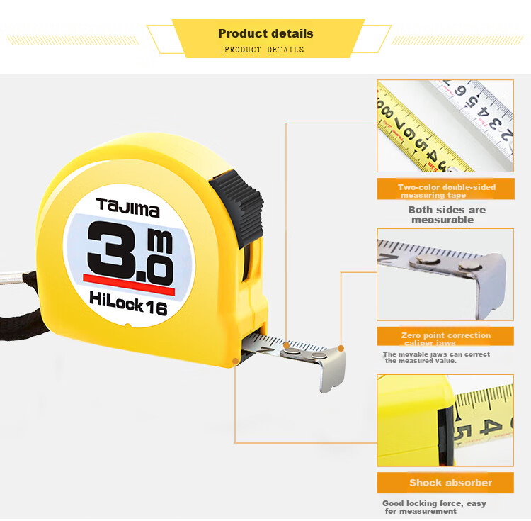 Рулетка TAJIMA 3 метра, 16 мм, металлическая, с фиксатором