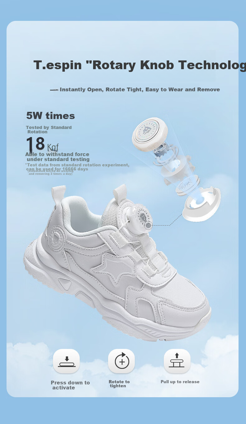 Детские кроссовки TARANIS Spring Children's Sports Shoes, унисекс, для мальчиков и девочек, с вращающейся застежкой, белые, сетчатые, амортизирующие, размер 29