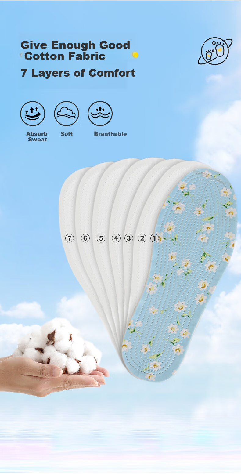 Детские стельки FOOTOPPO, многослойные, из чистого хлопка, для девочек и мальчиков, всесезонные