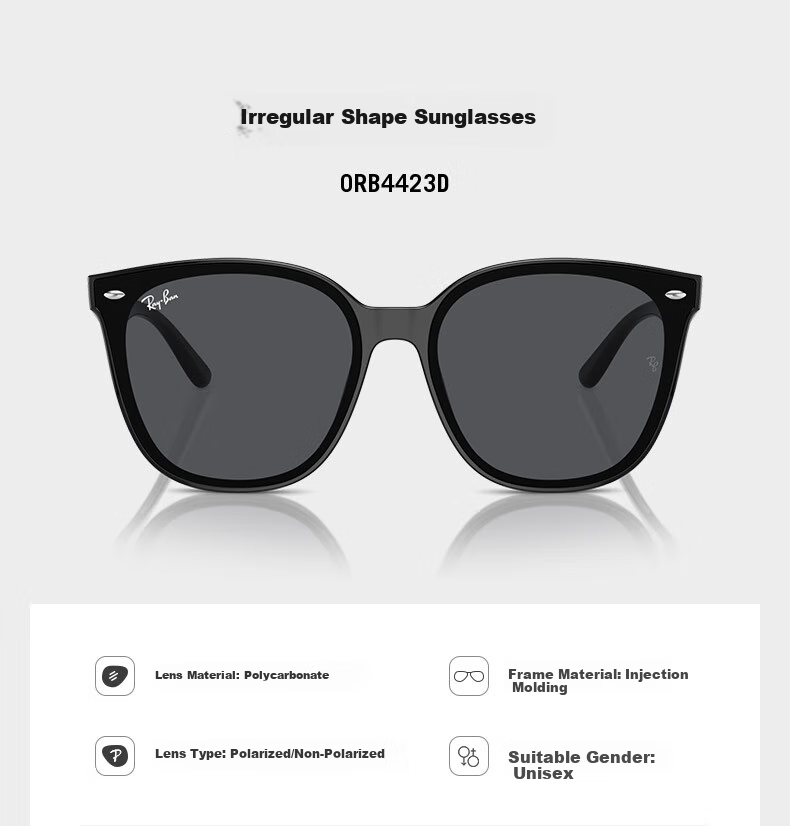 Солнцезащитные очки RayBan 0RB4423D, унисекс, черная оправа, темно-серые линзы, размер 66