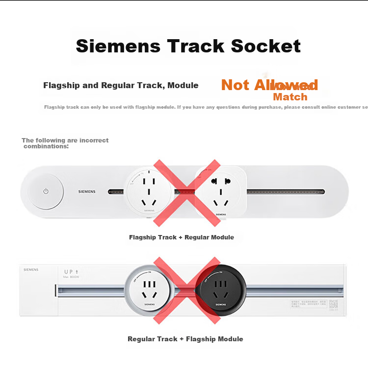 SIEMENS Track Socket, Surface-Mounted Movable Track Socket Set, White 50cm + 3 Five-Hole Modules