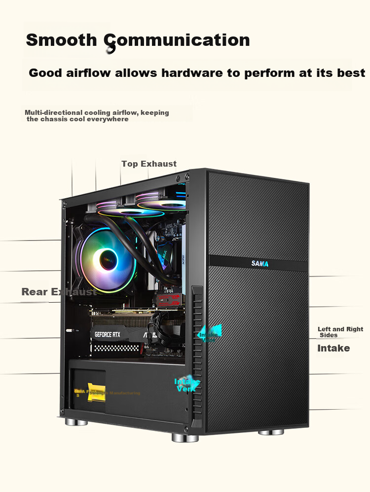 Компьютерный корпус SAMA Pingtouge M1 Gaming Edition, черный, поддержка M-ATX, Mini-ITX
