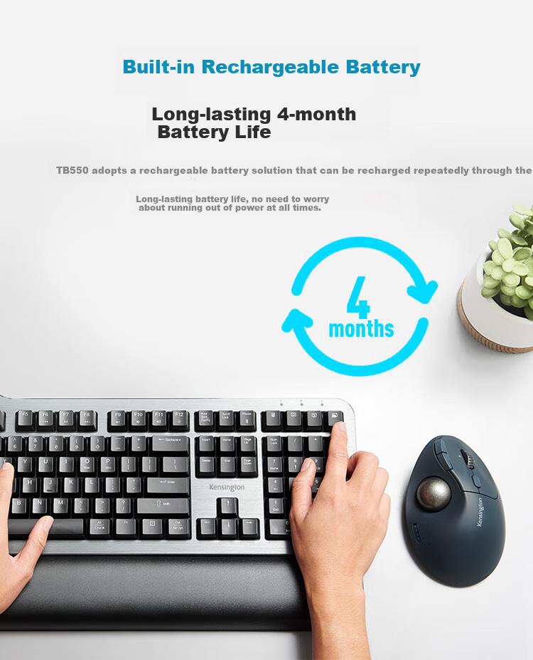 Вертикальный трекбол Kensington Pro Fit TB450, эргономичная Bluetooth мышь с двойным режимом для домашнего офиса, дизайнеров, САПР, графического дизайна, K72194